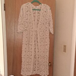 AZ Cream Crochet Long Cover Up
